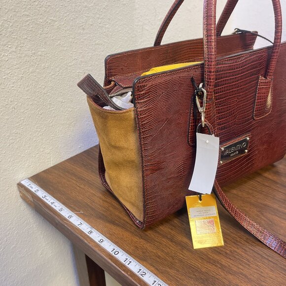 Mario Valentino Milano Kiria Tejus VA 3705 Genuine Leather Handbag With Suede Ac - Picture 3 of 11